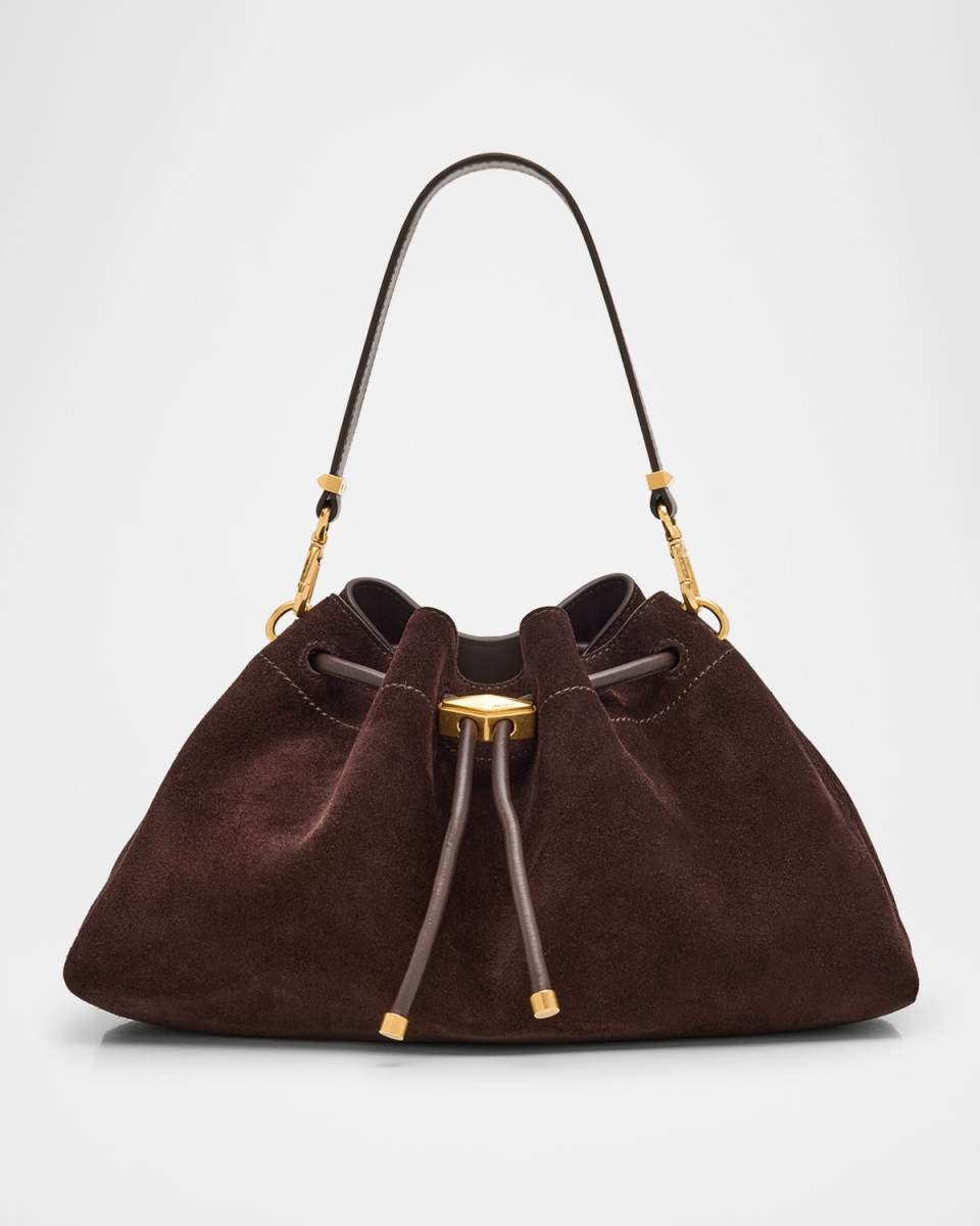 Bon Bon Ruched Suede Bucket Shoulder Bag